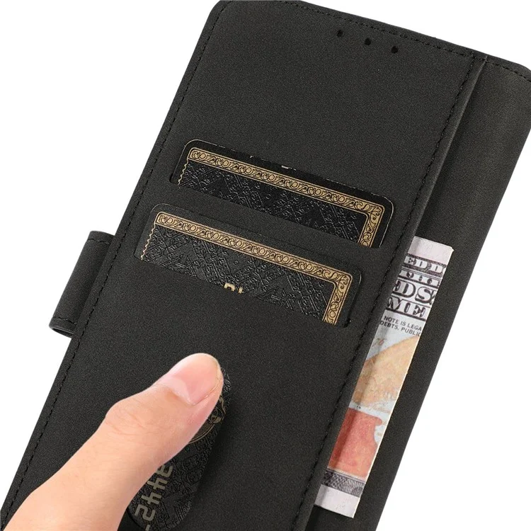 KHAZNEH For OnePlus Nord CE 2 Lite 5G Stand Function Phone Wallet Case Textured PU Leather Magnetic Clasp Wear-resistant Cover - Black