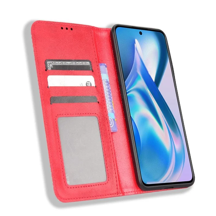 For OnePlus Ace 5G/10R 5G PU Leather Vintage Phone Case Stand Magnetic Absorption Wallet Flip Book Cover - Red