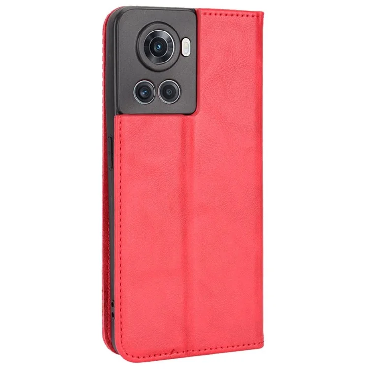 For OnePlus Ace 5G/10R 5G PU Leather Vintage Phone Case Stand Magnetic Absorption Wallet Flip Book Cover - Red