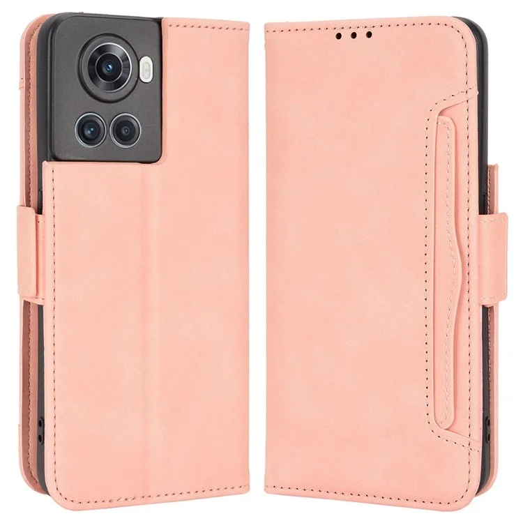 For OnePlus Ace 5G/10R 5G Card Slot PU Leather Phone Cover Case Magnetic Flip Wallet Style Stand Shockproof Phone Shell - Pink