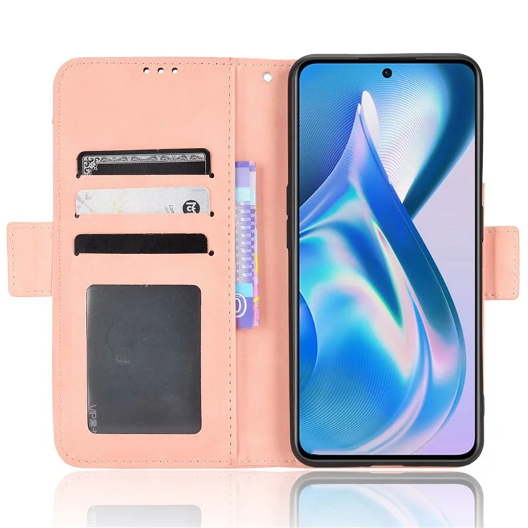 For OnePlus Ace 5G/10R 5G Card Slot PU Leather Phone Cover Case Magnetic Flip Wallet Style Stand Shockproof Phone Shell - Pink