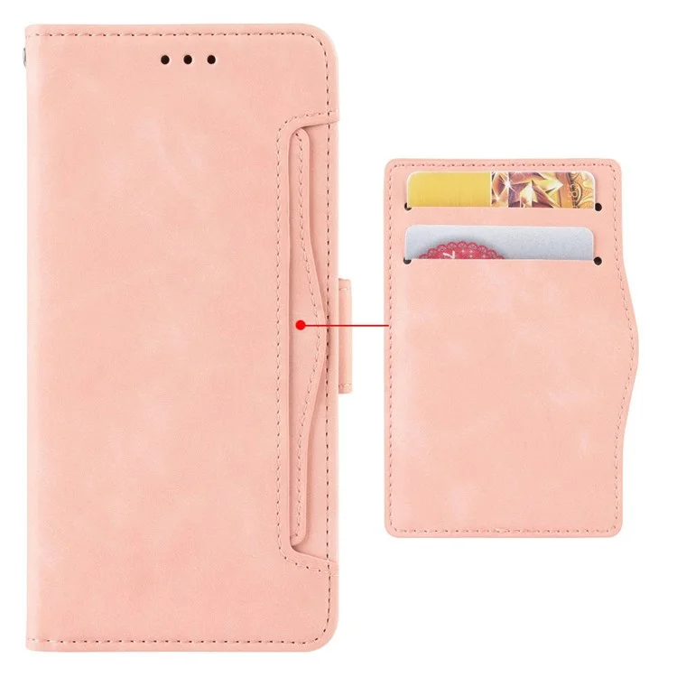 For OnePlus Ace 5G/10R 5G Card Slot PU Leather Phone Cover Case Magnetic Flip Wallet Style Stand Shockproof Phone Shell - Pink
