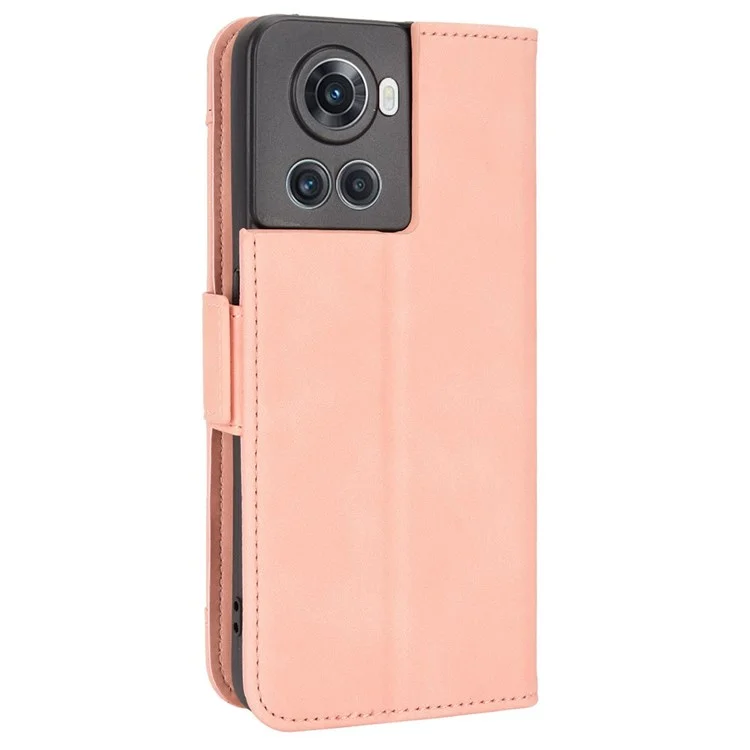 For OnePlus Ace 5G/10R 5G Card Slot PU Leather Phone Cover Case Magnetic Flip Wallet Style Stand Shockproof Phone Shell - Pink