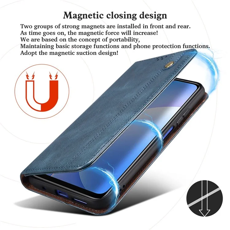 For OnePlus 10R 5G/Ace 5G Shockproof Wallet Style Phone Cover Waxy Crazy Horse Texture Magnetic Auto-absorbed Adjustable Stand Leather Case - Blue