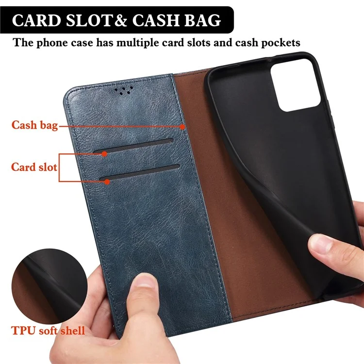 For OnePlus 10R 5G/Ace 5G Shockproof Wallet Style Phone Cover Waxy Crazy Horse Texture Magnetic Auto-absorbed Adjustable Stand Leather Case - Blue
