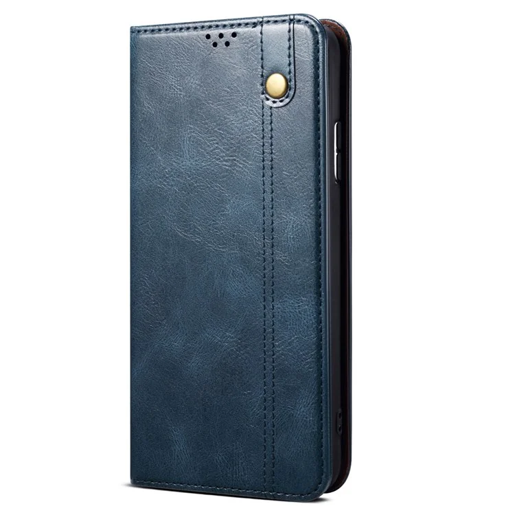 For OnePlus 10R 5G/Ace 5G Shockproof Wallet Style Phone Cover Waxy Crazy Horse Texture Magnetic Auto-absorbed Adjustable Stand Leather Case - Blue