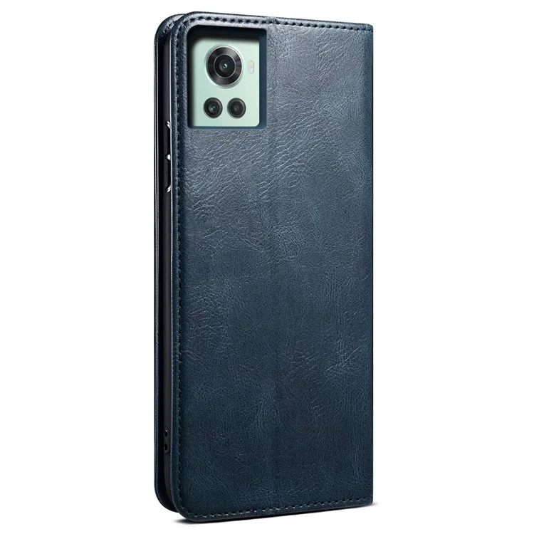 For OnePlus 10R 5G/Ace 5G Shockproof Wallet Style Phone Cover Waxy Crazy Horse Texture Magnetic Auto-absorbed Adjustable Stand Leather Case - Blue