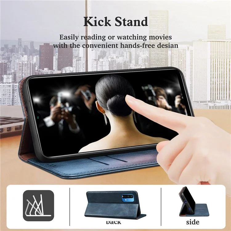 For OnePlus 10R 5G/Ace 5G Shockproof Wallet Style Phone Cover Waxy Crazy Horse Texture Magnetic Auto-absorbed Adjustable Stand Leather Case - Blue