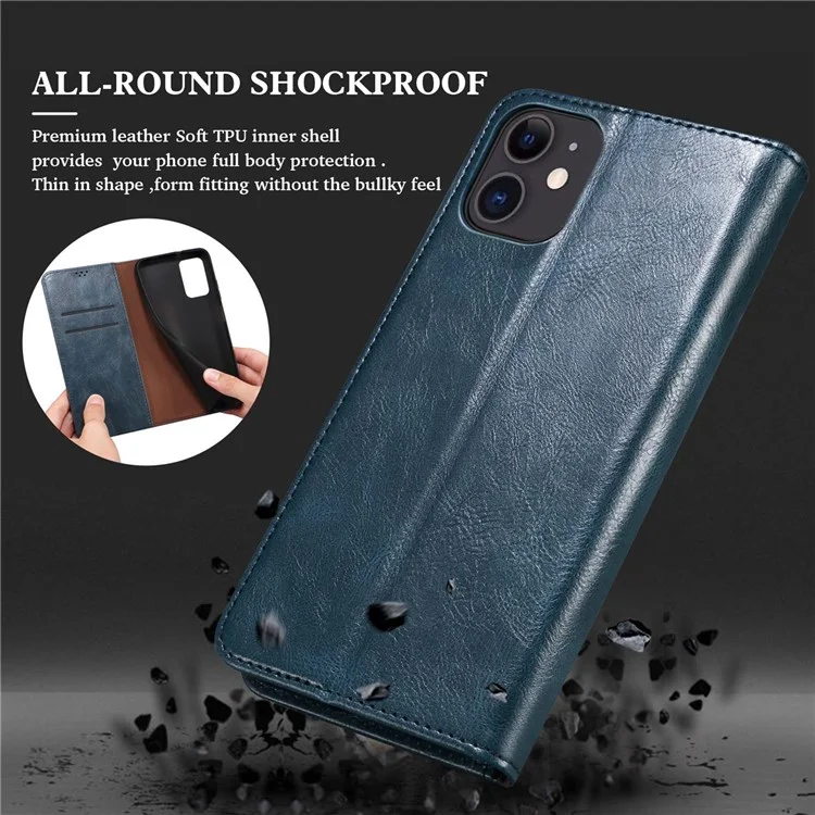 For OnePlus 10R 5G/Ace 5G Shockproof Wallet Style Phone Cover Waxy Crazy Horse Texture Magnetic Auto-absorbed Adjustable Stand Leather Case - Blue