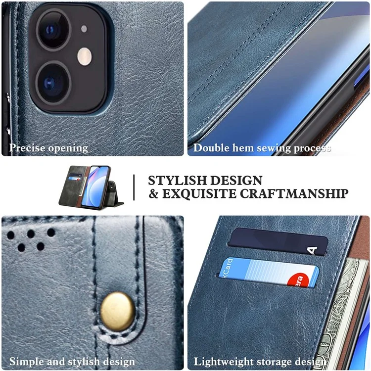 For OnePlus 10R 5G/Ace 5G Shockproof Wallet Style Phone Cover Waxy Crazy Horse Texture Magnetic Auto-absorbed Adjustable Stand Leather Case - Blue