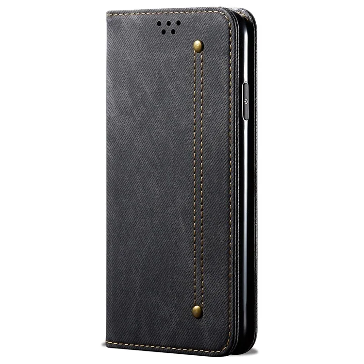 For OnePlus Nord CE 2 Lite 5G Wear-resistant Jeans Cloth Texture Magnetic Suction Case PU Leather Anti-drop Wallet Style Cover with Stand - Black