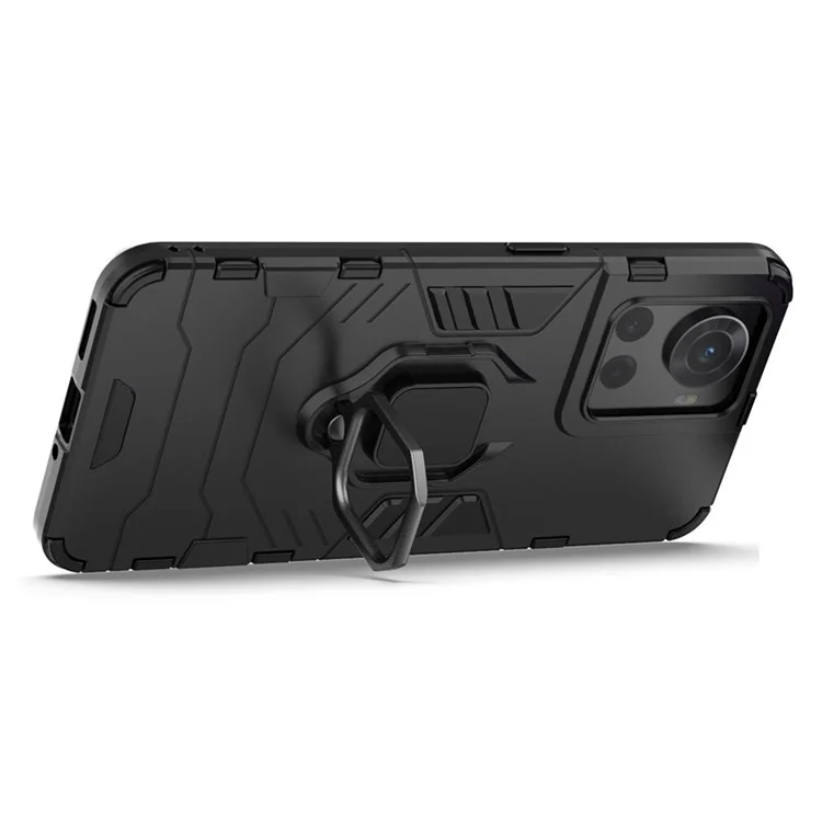 For OnePlus Ace 5G/10R 5G TPU + PC Military Grade Protective Phone Case Non-slip Ring Kickstand Cover - Black