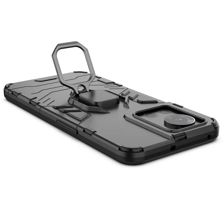 For OnePlus Ace 5G/10R 5G TPU + PC Military Grade Protective Phone Case Non-slip Ring Kickstand Cover - Black
