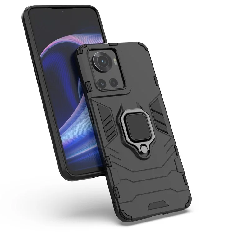 For OnePlus Ace 5G/10R 5G TPU + PC Military Grade Protective Phone Case Non-slip Ring Kickstand Cover - Black