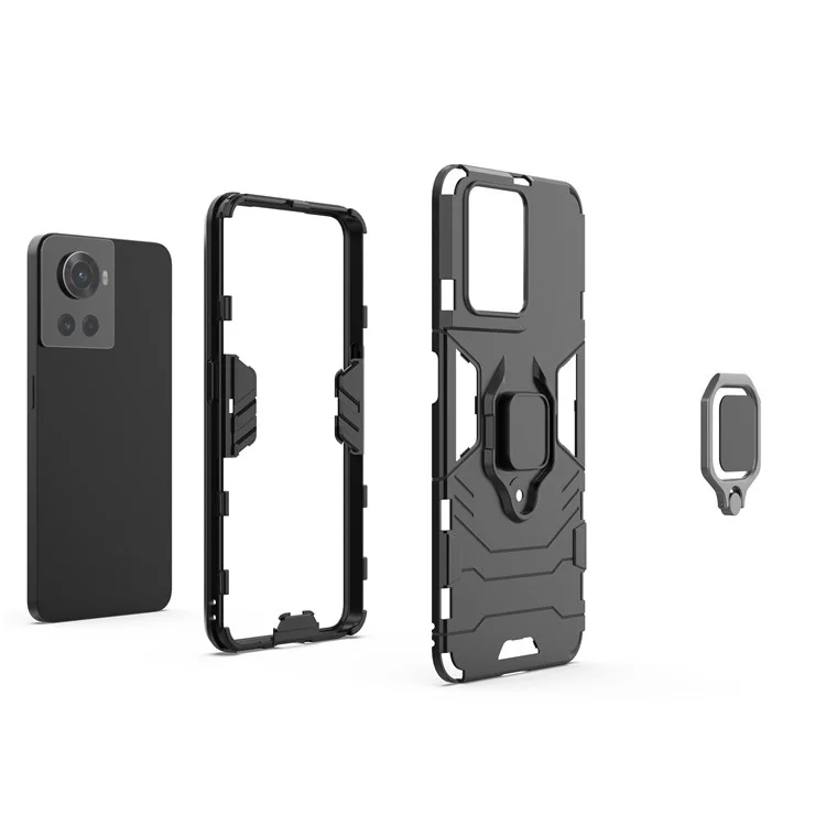 For OnePlus Ace 5G/10R 5G TPU + PC Military Grade Protective Phone Case Non-slip Ring Kickstand Cover - Black