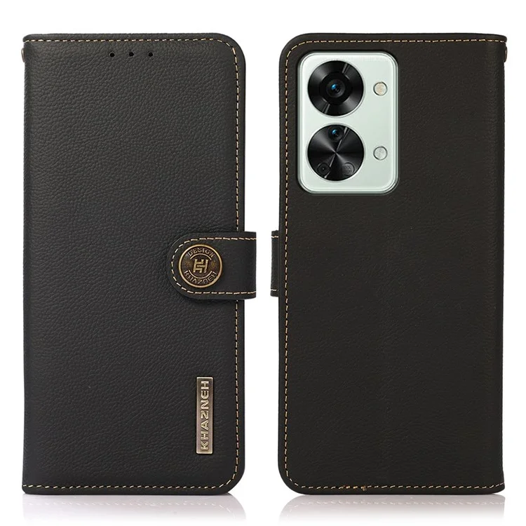 Khazneh Pour OnePlus Nord 2T 5G RFID Bloquant le Portefeuille en Cuir Véritable - le Noir