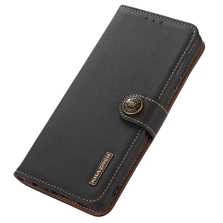 Khazneh Pour OnePlus Nord 2T 5G RFID Bloquant le Portefeuille en Cuir Véritable - le Noir