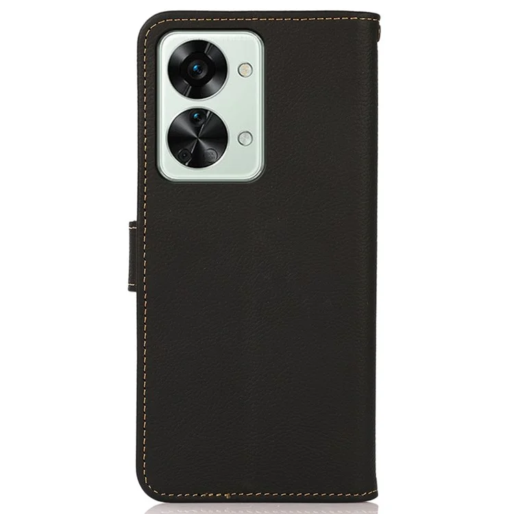 Khazneh Pour OnePlus Nord 2T 5G RFID Bloquant le Portefeuille en Cuir Véritable - le Noir