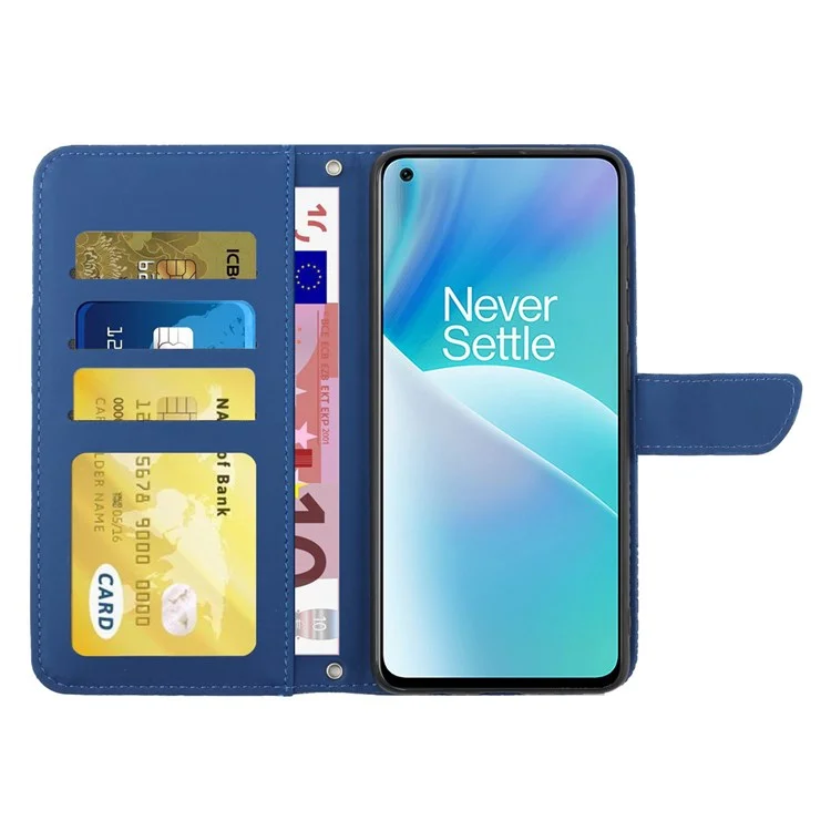 For OnePlus Nord 2T 5G Butterfly Flowers Pattern Imprinted Wallet Phone Cover PU Leather Stand Case with Shoulder Strap - Blue