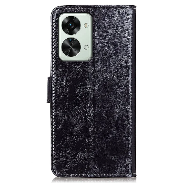 For OnePlus Nord 2T 5G Retro Crazy Horse Texture PU Leather Magnetic Flip Case TPU Protect Inner Shell Stand Wallet Protective Phone Cover - Black