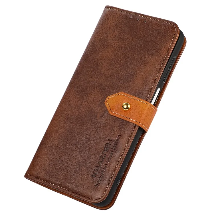 KHAZNEH Golden Magnetic Buckle Phone Cover for OnePlus Nord 2T 5G, Dual Color Stand Wallet PU Leather Case - Brown
