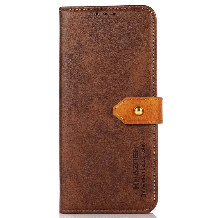 KHAZNEH Golden Magnetic Buckle Phone Cover for OnePlus Nord 2T 5G, Dual Color Stand Wallet PU Leather Case - Brown