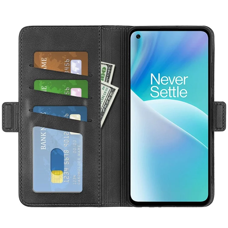 Pour OnePlus Nord 2T 5G Folio Flip Anti-fall Magnetic Cell Phone Case Stand PU Leather Wallet Style Cover - Noir