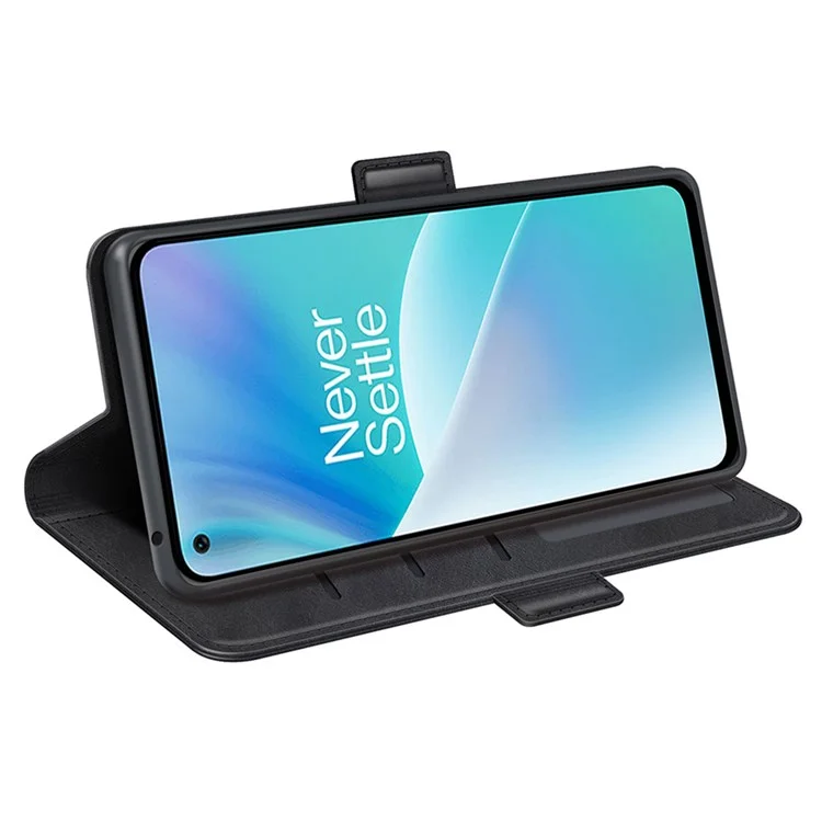 Pour OnePlus Nord 2T 5G Folio Flip Anti-fall Magnetic Cell Phone Case Stand PU Leather Wallet Style Cover - Noir