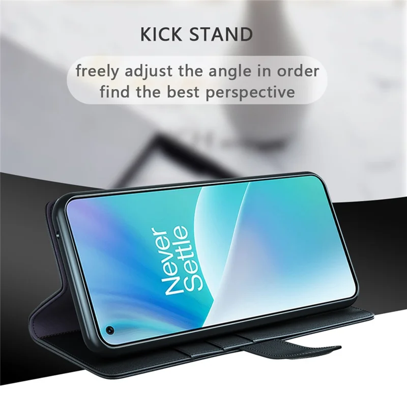 Fodral för OnePlus Nord 2T 5G, äkta splittrat läder med plånbok och ställfunktion - Svart