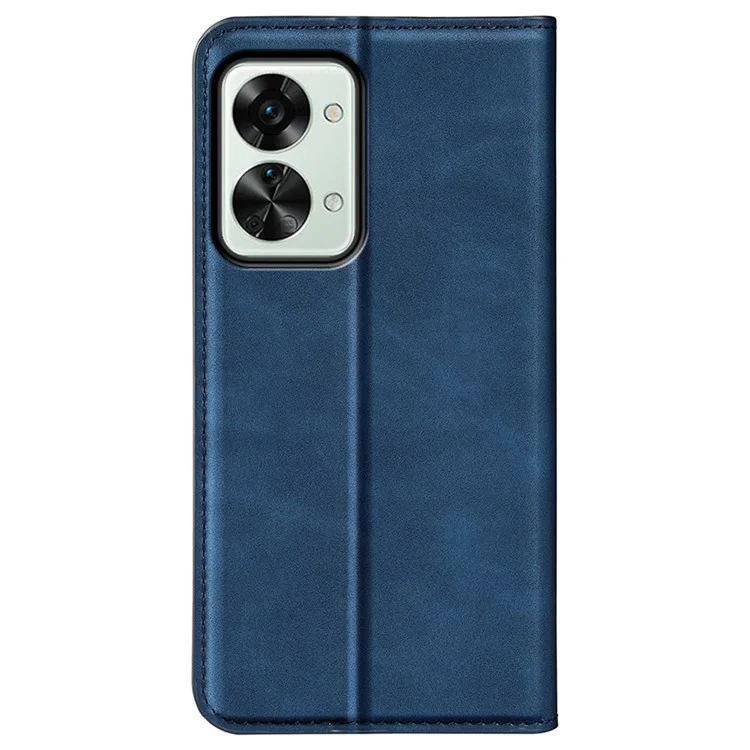 Skin Touch Feeling Phone Case for OnePlus Nord 2T 5G, Well-Protected Wallet Stand Design PU Leather Auto-Absorbed Magnetic Anti-Fall Cover - Blue