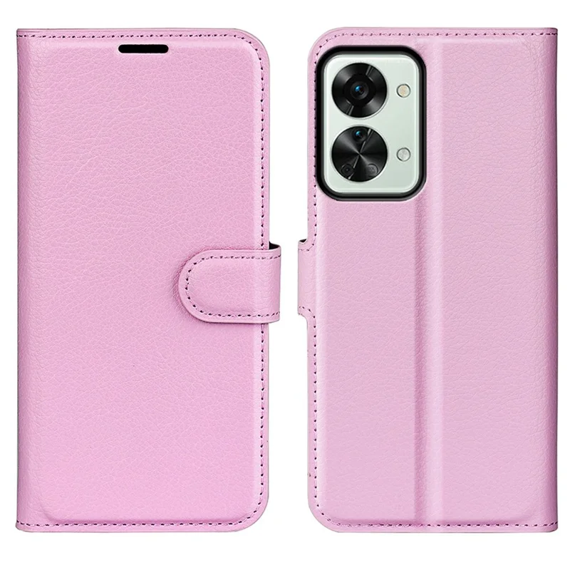 Litchi Texture Case for OnePlus Nord 2T 5G, Scratch-resistant Anti-drop Stand PU Leather Wallet Protective Phone Cover - Pink