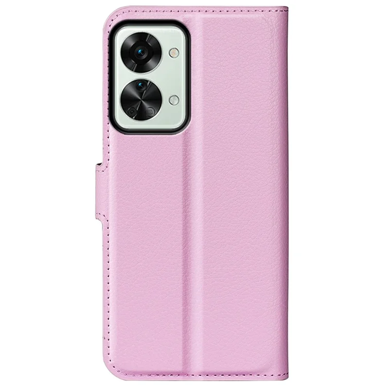 Litchi Texture Case for OnePlus Nord 2T 5G, Scratch-resistant Anti-drop Stand PU Leather Wallet Protective Phone Cover - Pink