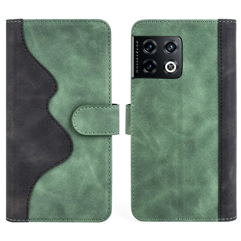Voor OnePlus 10 Pro Anti-val Stootvaste Telefoonbeschermhoes Flip Leren Hoesje Kleur Samengevoegd Staand Portemonnee Smartphone Hoesje met Kaarthouder - Groen