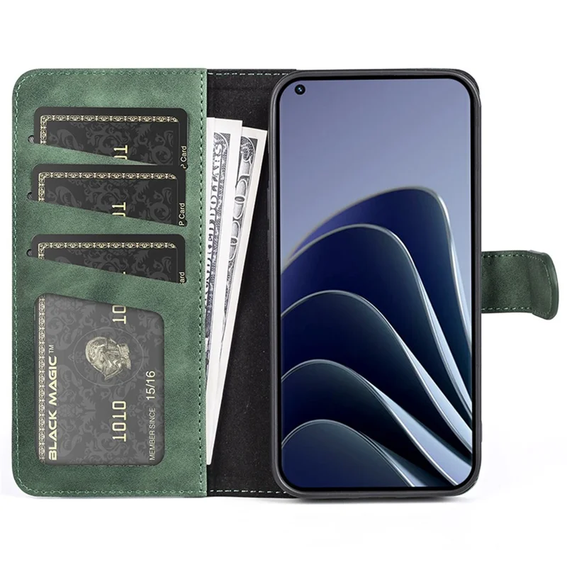 Voor OnePlus 10 Pro Anti-val Stootvaste Telefoonbeschermhoes Flip Leren Hoesje Kleur Samengevoegd Staand Portemonnee Smartphone Hoesje met Kaarthouder - Groen
