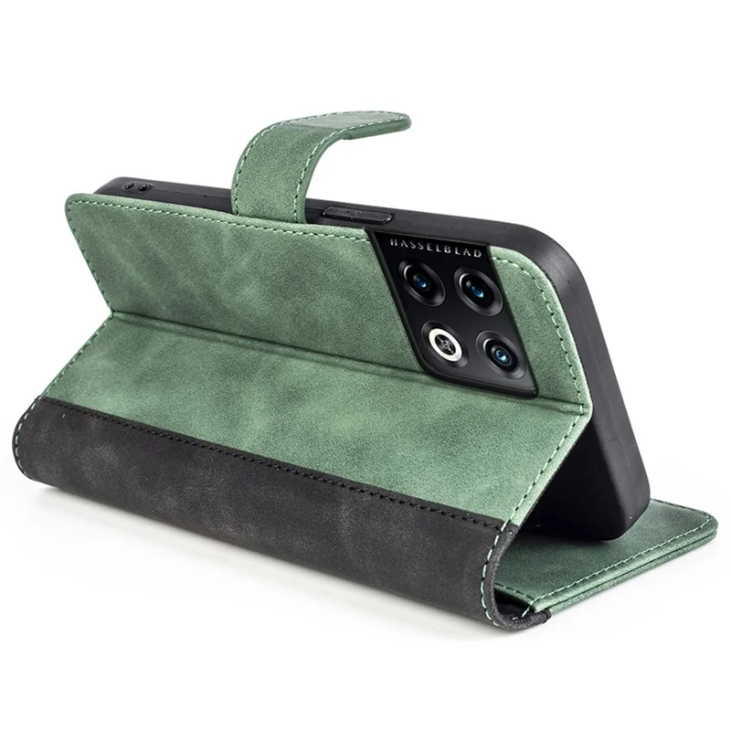 Voor OnePlus 10 Pro Anti-val Stootvaste Telefoonbeschermhoes Flip Leren Hoesje Kleur Samengevoegd Staand Portemonnee Smartphone Hoesje met Kaarthouder - Groen