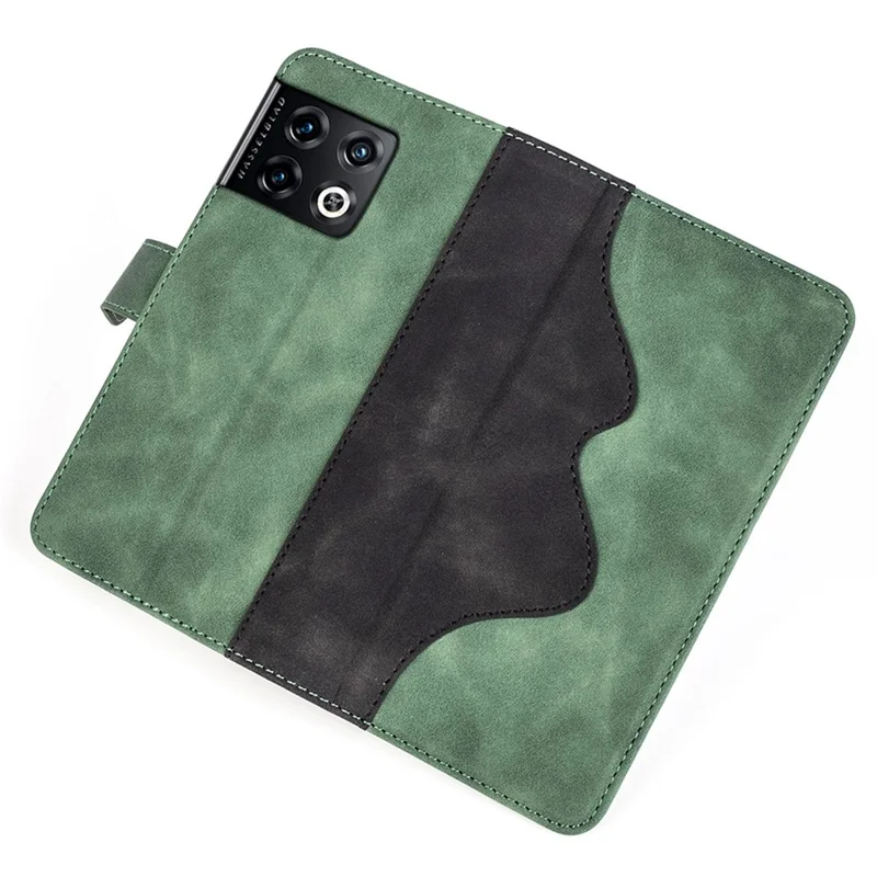 Voor OnePlus 10 Pro Anti-val Stootvaste Telefoonbeschermhoes Flip Leren Hoesje Kleur Samengevoegd Staand Portemonnee Smartphone Hoesje met Kaarthouder - Groen