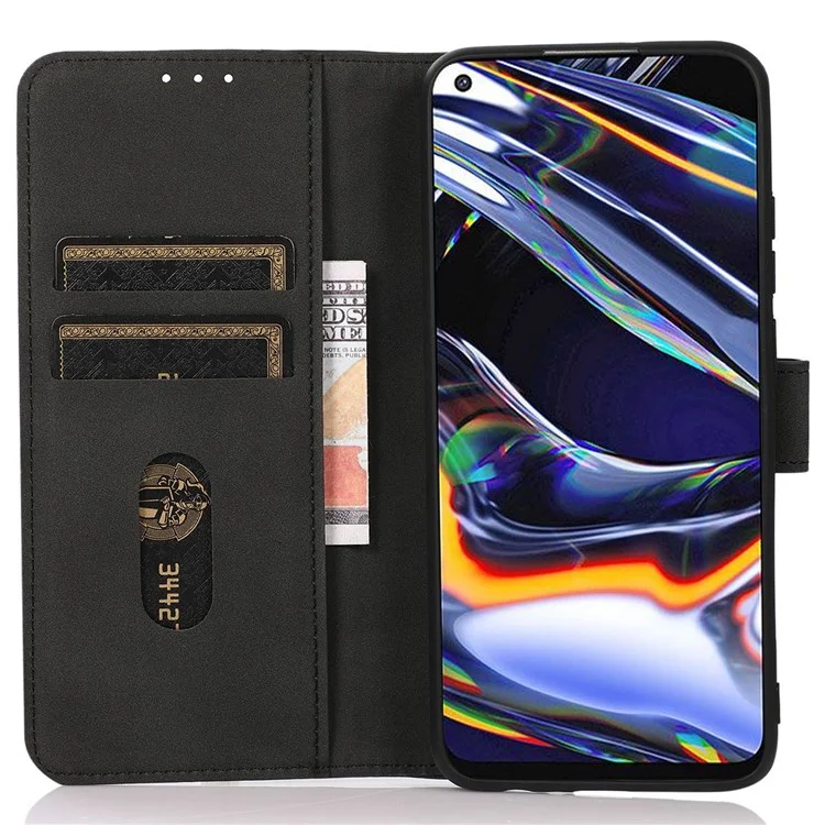 KHAZNEH for OnePlus Nord 2T 5G Magnetic Textured PU Leather Stand Case TPU Interior Protective Shell Folio Flip Wallet Cover - Black