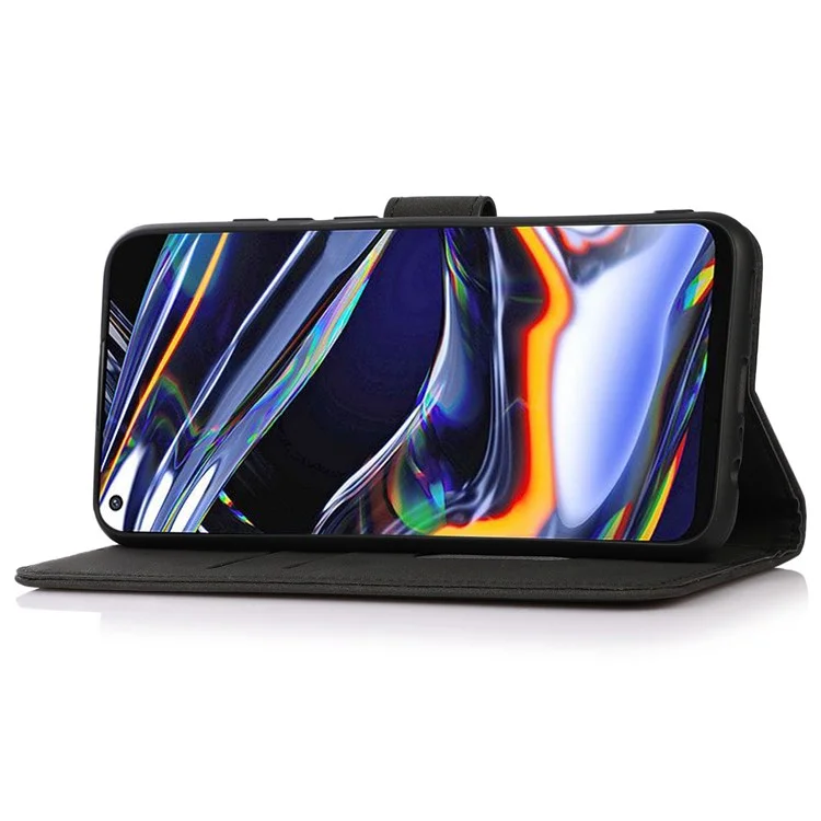 Khazneh Para OnePlus Nord 2T 5G Magnetic Textured PU Reator Casa TPU Interior Protective Shell Folio Flip Cover Cover - Negro