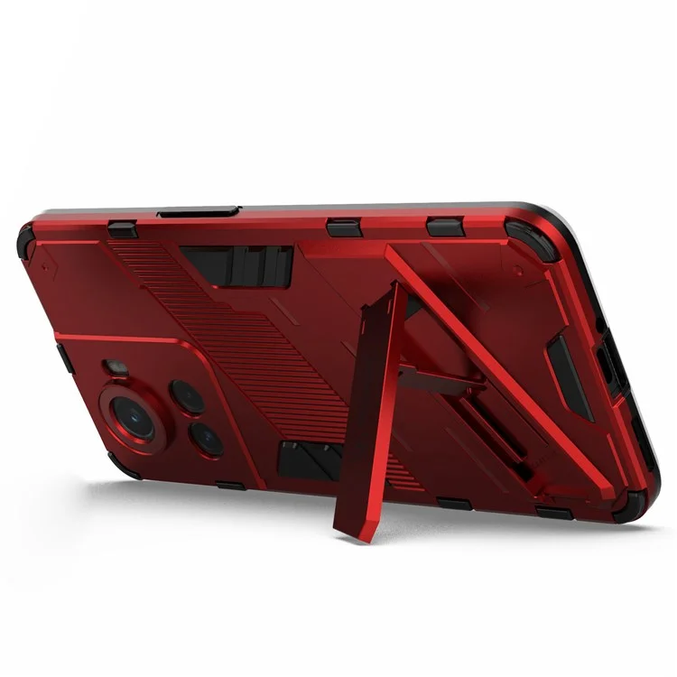 For OnePlus Ace 5G / 10R 5G Dual-Layer TPU+PC Combination Shock Absorption Cover Kickstand Protective Phone Case - Red