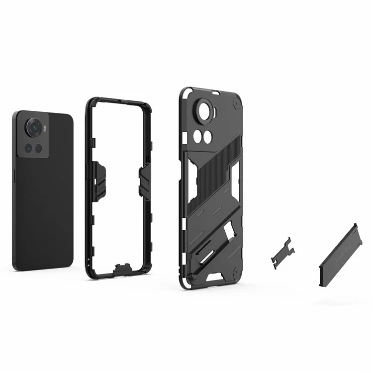 For OnePlus Ace 5G / 10R 5G Dual-Layer TPU+PC Combination Shock Absorption Cover Kickstand Protective Phone Case - Red