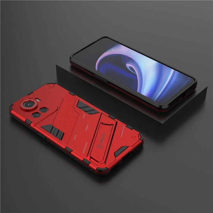 For OnePlus Ace 5G / 10R 5G Dual-Layer TPU+PC Combination Shock Absorption Cover Kickstand Protective Phone Case - Red