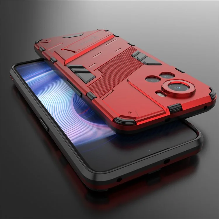 For OnePlus Ace 5G / 10R 5G Dual-Layer TPU+PC Combination Shock Absorption Cover Kickstand Protective Phone Case - Red