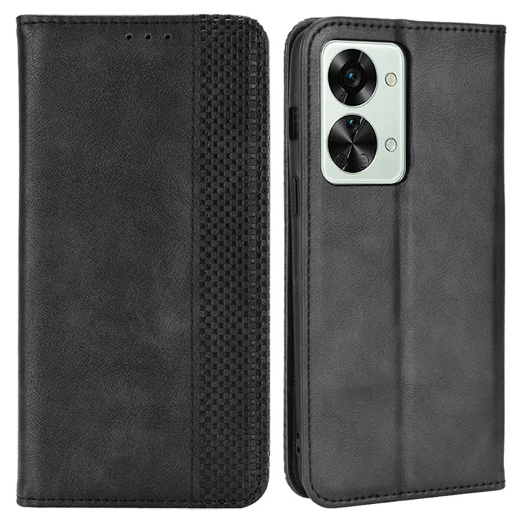 Billetera de la Caja Del Teléfono Retro de Choque Para OnePlus Nord 2T 5G, PU Cuero de Cuero Completo Cubierta Con el Soporte Del Protector de la Concha Del Teléfono Móvil - Negro