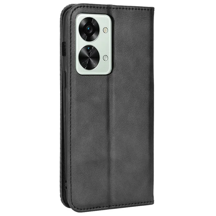 Billetera de la Caja Del Teléfono Retro de Choque Para OnePlus Nord 2T 5G, PU Cuero de Cuero Completo Cubierta Con el Soporte Del Protector de la Concha Del Teléfono Móvil - Negro