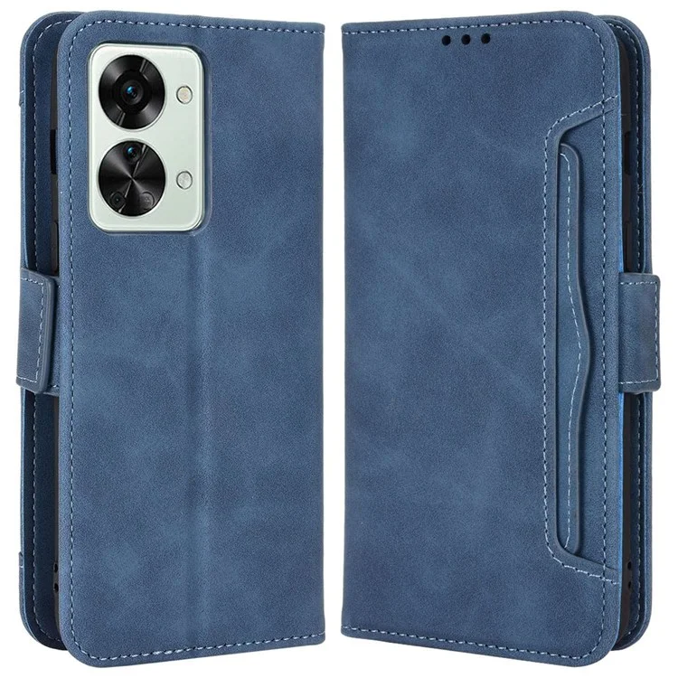 Multiple Card Slots Phone Cover for OnePlus Nord 2T 5G, Folio Flip PU Leather Wallet Stand Case - Blue