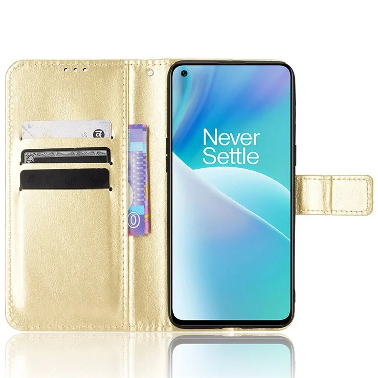 Для OnePlus Nord 2T 5G Противоударный чехол-книжка из искусственной кожи с текстурой "Диких лошадей", с внутренней TPU-оболочкой, противоударный, с противоцарапинной защитой и креплением для ремешка - Золотой