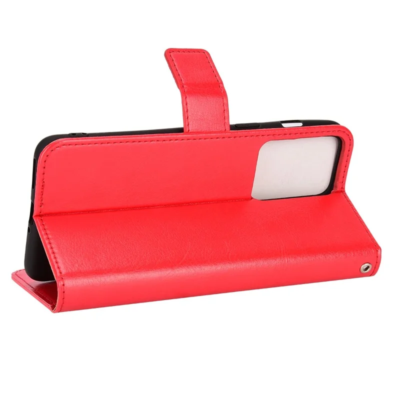 For OnePlus Nord 2T 5G Shockproof PU Leather Flip Case Crazy Horse Texture Inner TPU Anti-Scratch Stand Wallet Cover with Strap - Red