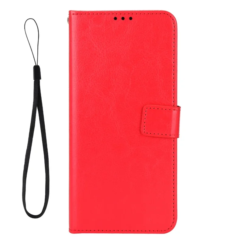 For OnePlus Nord 2T 5G Shockproof PU Leather Flip Case Crazy Horse Texture Inner TPU Anti-Scratch Stand Wallet Cover with Strap - Red