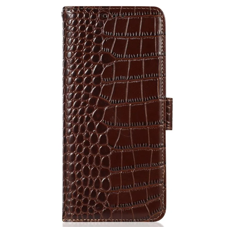 Pour OnePlus Nord 2T 5G Véritable Cuir de Vache Folio Flip Cover Shell Texture Crocodile Blocage RFID Support Magnétique Fermeture Portefeuille Étui - Marron