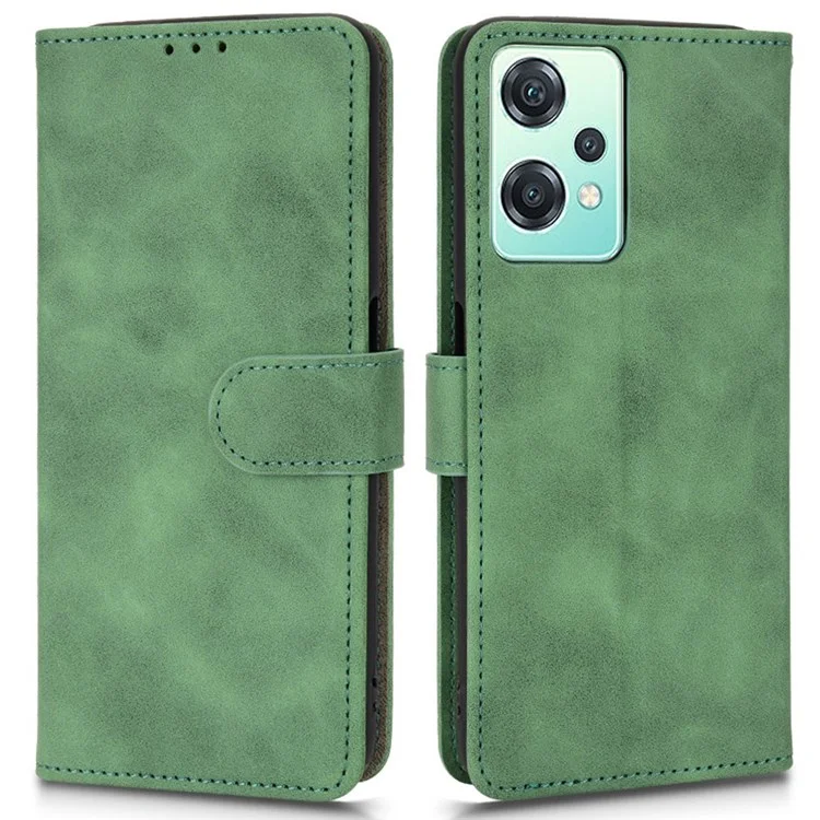 For OnePlus Nord CE 2 Lite 5G Flip Leather Case Stand Phone Cover Skin-touch Feeling Shockproof TPU Inner Shell Wallet Card Holder - Green